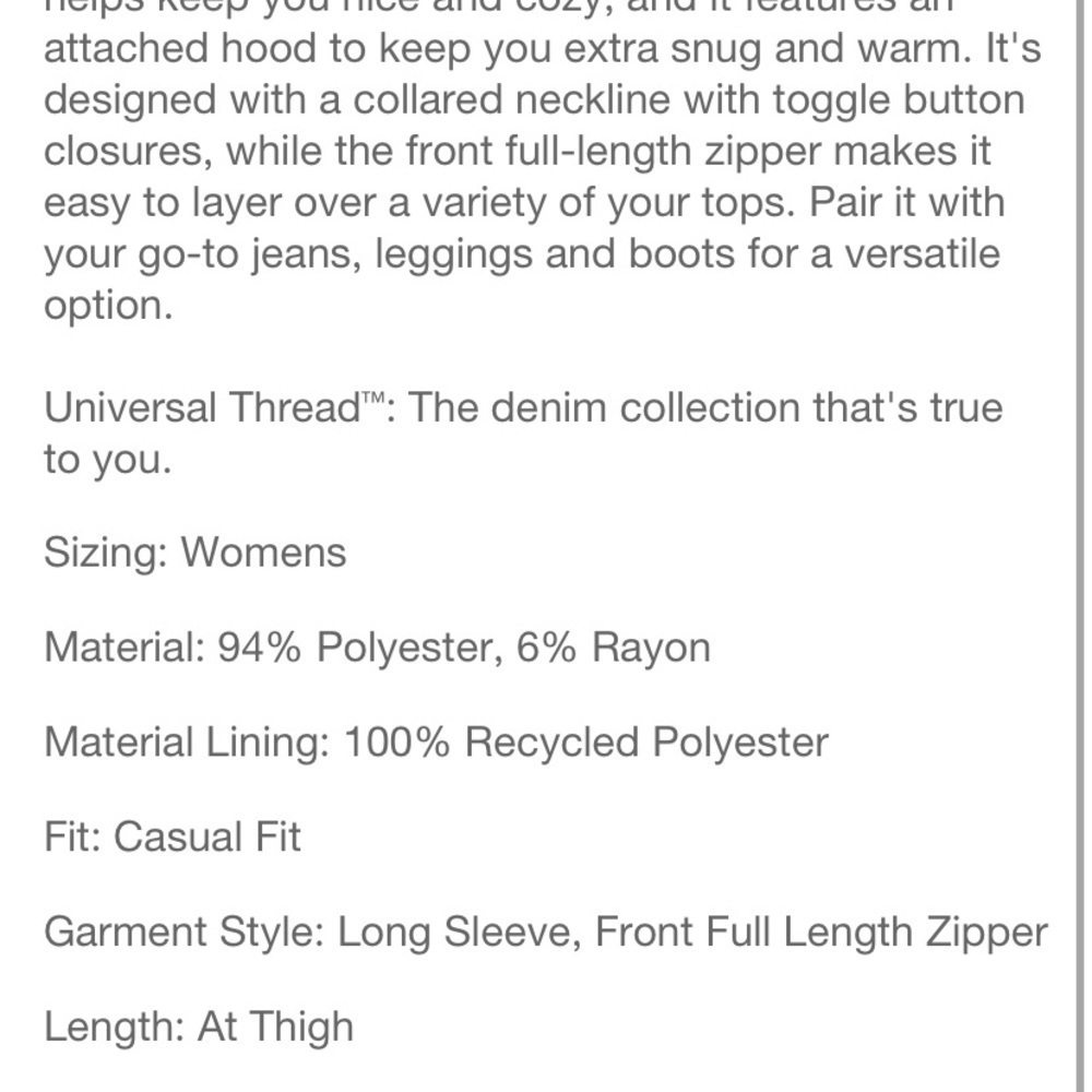 Universal thread hooded overcoat toggle & zipper … - image 4